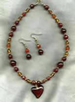 Heart, Czech Amber w/ Carnelian & Amber Beads